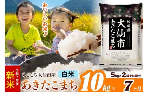 新米 令和7年産《定期便7ヶ月》米【白米】米どころ秋田県大仙市産 あきたこまち 精米 10kg（5kg×2袋）
