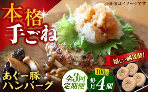 [全3回定期便]沖縄県産あぐー豚ハンバーグセット 400g (100g×4個) 豚 ハンバーグ 冷凍 ギフト お取り寄せ 沖縄市 / お肉屋本店 [BCAZ018]