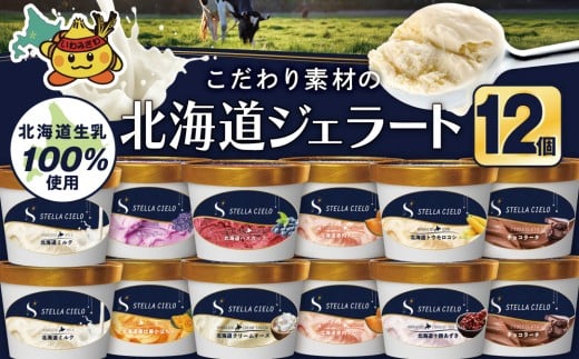STELLA CIELO 北海道ジェラート12個 | 北海道ミルク チョコラータ 北海道クリームチーズ 北海道十勝あずき 北海道恵比寿かぼちゃ 北海道赤肉メロン 北海道ハスカップ ラベンダー 北海道トウモロコシ