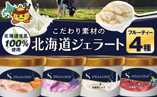 STELLA CIELO 北海道ジェラート4個 フルーティー | 北海道ミルク 北海道赤肉メロン 北海道ハスカップ ラベンダー