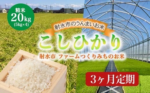【3ヶ月定期便】【射水市】【射水の美味しいお米】ファームつくりみちのお米 作道米 R7年度産こしひかり20kg（5kg×4）【精米】 ※離島への配送不可