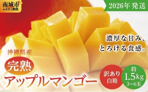 【2026年発送】<訳あり・ご家庭用>完熟アップルマンゴー約1.5kg(白箱)3玉~6玉