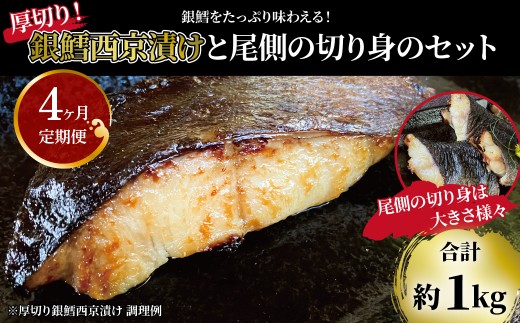 【定期便】「厚切り銀鱈西京漬」と不揃い銀鱈尾の身 合計1kg 4か月