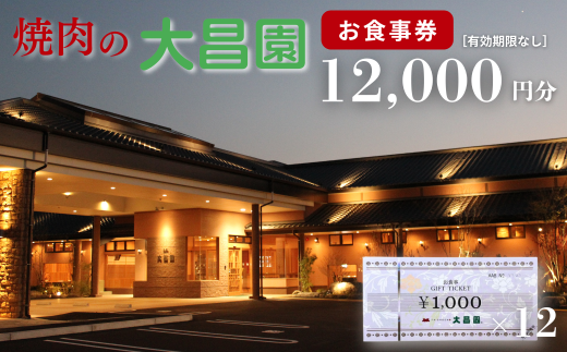 焼肉の大昌園 お食事券 12,000円分：B415-003