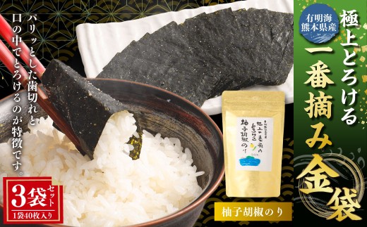 有明海熊本産極上とろける一番摘み柚子胡椒のり金袋