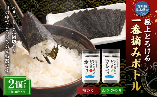 有明海熊本産極上とろける一番摘み（梅のり・わさびのり）ボトル