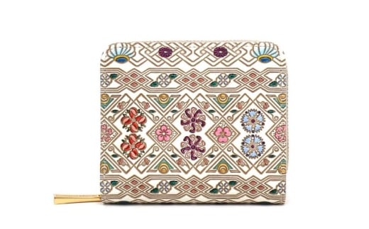 【文庫屋大関】二つ折りファスナーミニ財布 花菱【皮革工芸品】財布 二つ折り 小物 お札 カード 小銭 コンパクト 牛革 手作り 日本製 墨田区 東京都 [№5619-2023]