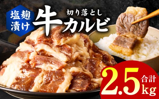 牛カルビ 焼肉用 塩麹漬け 合計2.5kg【味付け 小分け 焼くだけ 簡単調理 BBQ 牛肉 250g×10袋】
