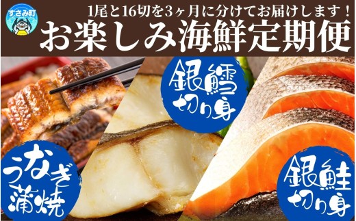 【毎月定期便】魚鶴お楽しみ海鮮3種セット(銀鮭切身・うなぎ蒲焼・銀だら切身)全3回    / 銀鱈 さけ だし うなぎ たら 魚 切り身 切身 魚 海鮮 焼き魚 ご飯のおとも おかず【tkb418】 2066218 - 和歌山県すさみ町