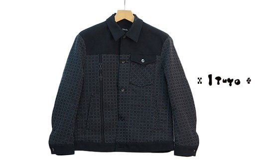 みんさー織 総手織りブルゾン(楕円ヒチガーラ  ブラック)Lサイズ AZ-57-1