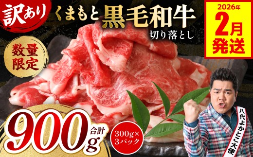 【訳あり】 くまもと黒毛和牛 切り落とし 900g（300g×3）（ 黒毛和牛 牛肉 和牛 ブランド牛 ブランド和牛 訳あり牛肉 ブランド牛肉 牛肉切り落とし ブランド牛切り落とし 小分け 熊本県産 くまもと 国産 人気 毎月数量限定 ）【2026年2月発送】 