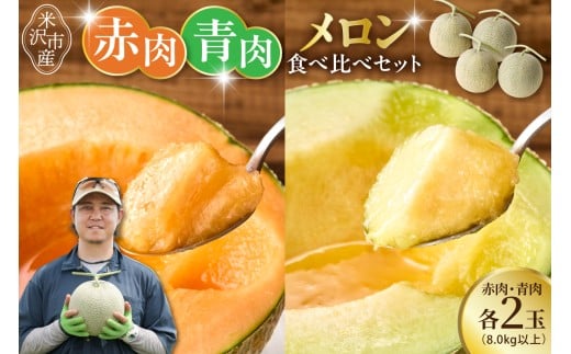 【先行予約】 令和8年産 赤肉青肉メロン 食べ比べ 2セット ( クインシー719 ・ クレセント ) 各2玉 計4玉 8kg以上 2026年7月中旬～8月中旬頃お届け予定