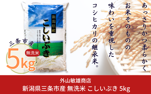 無洗米 こしいぶき 5kg 新潟県三条市産米 令和7年産 [外山敏雄商店]【015S198】 2365181 - 新潟県三条市