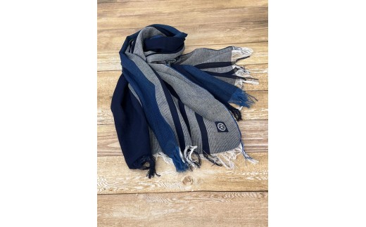徳島市産 正藍先絲染 和田縞ストール 【濃藍縞】