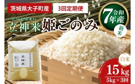 【3ヶ月定期便】【新米】令和7年産 立神米こしひかり（白米）定期便 5kg ×3回｜茨城県 大子町 コシヒカリ 米 コンテスト 受賞 生産者 大子産米 産地直送（BT072）
