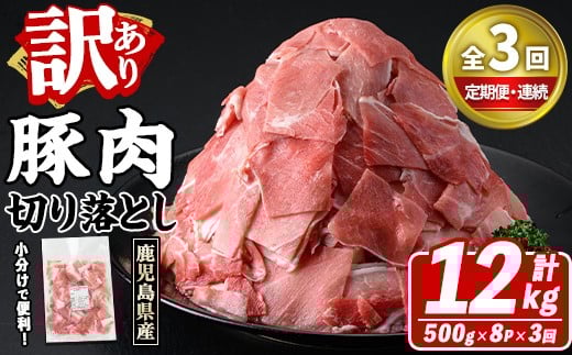 ＜定期便・全3回(連続)＞訳あり！鹿児島県産 豚肉切り落とし (計12kg) 切り落とし こま切れ 国産 鹿児島県産 豚肉 ブタ おかず バラ肉 個包装 小分け 薄切り 切り落し 切落し 冷凍配送 小間切れ コマ 訳アリ 【スターゼン】akn042-55