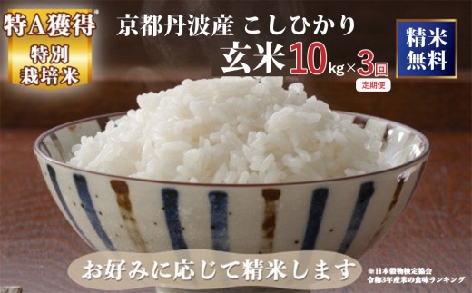 【定期便】令和7年産 京都丹波産こしひかり 玄米 10kg×3回 計30kg｜5つ星お米マイスター 厳選 受注精米 選択可(7分・精米)新米 コシヒカリ ブランド米 ※離島への配送不可