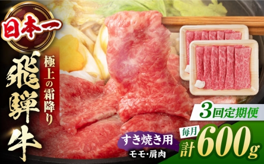 [3回定期便] 飛騨牛 すき焼き用 赤身 600g(300g×2)/ すき焼き 牛肉 和牛 定期便 肉 / 白川町 / 浅井商店 [AWBJ024]