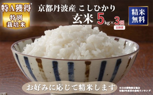 【定期便】令和7年産 京都丹波産こしひかり 玄米 5kg×3回 計15kg｜5つ星お米マイスター 厳選 受注精米 選択可(7分・精米)新米 コシヒカリ ブランド米 ※離島への配送不可