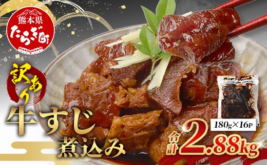 【 牛スジ 】訳あり 牛すじ 煮込み  180g×16パック(2.88kg)  温めるだけ レンチン 味付 牛スジ 2880g 牛肉 惣菜 総菜 小分け パック 冷凍 手軽 おかず おつまみ  あと一品  067-0693