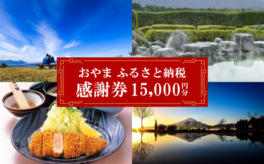 おやま ふるさと納税 感謝券 15,000円分（1,000円券×15枚）【 感謝券 チケット 利用券 静岡県 小山町 買い物 食事 宿泊 】J12 2359844 - 静岡県小山町