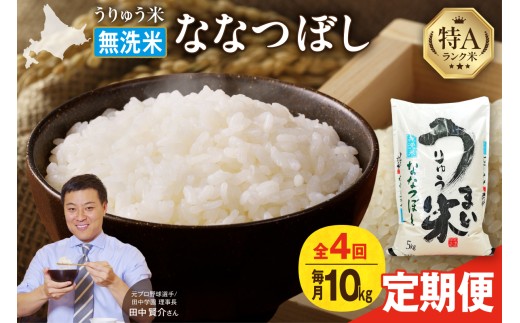 【定期便全4回】 うりゅう米 ななつぼし 無洗米 10kg（5kg×2袋）毎月1回お届け お米 米 ごはん ご飯 4ヶ月 連続お届け 定期便 特A 単一原料米 お弁当 国産 人気 おすすめ kome 雨竜町