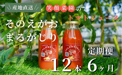 【定期便・全6回】毎日飲みたくなる大玉トマト100%ジュース そのえがおまるかじり (180ml×12本)×6回| 新鮮野菜 旬の野菜 ヘルシー 健康 高糖度   大容量 リコピン ミネラル 健康 おやつ ギフト 贈り物 北海道 上川郡 [144-09]