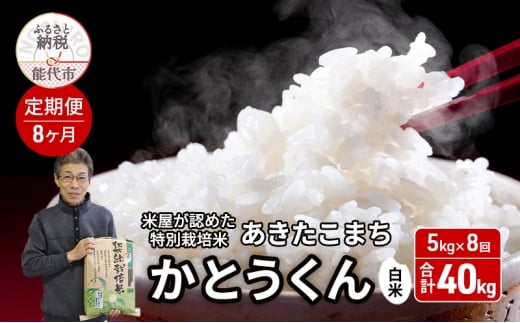《定期便8ヶ月》【令和7年産 新米予約】【白米】特別栽培米 秋田県産 あきたこまち 米屋が認めたお米 「かとうくん」5kg×8回 合計40kg