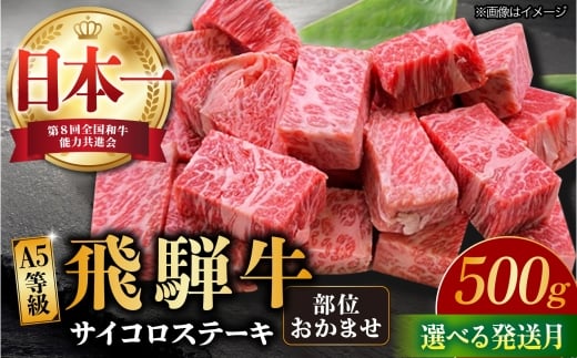 【3月発送】飛騨牛 サイコロステーキ 部位おまかせ 500g A5等級 和牛 ブランド牛 国産 牛肉 多治見市 / 渡辺精肉店 [TAZ038-3] 2373410 - 岐阜県多治見市