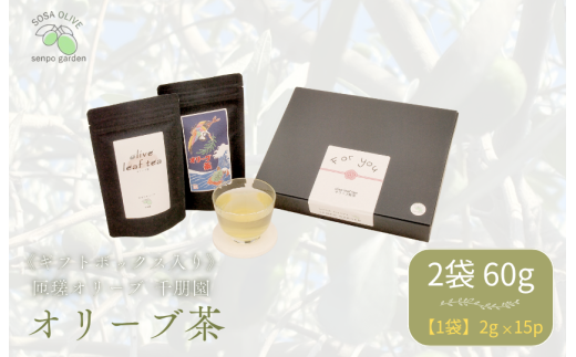 《ギフトボックス入り》匝瑳オリーブ 千朋園　オリーブ茶　2袋 60g（1袋2g×15パック×2袋） ／ お茶 オリーブ茶 オリーブ オレウロペイン ポリフェノール ティーバッグ ギフト 贈答 贈り物 2376424 - 千葉県匝瑳市