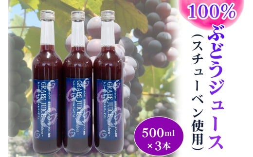 小森ぶどう園の100%ぶどうジュース (スチューベン使用) 500ml 3本セット｜ぶどう フドウ ジュース 瓶ジュース フレッシュジュース じゅーす フルーツジュース 飲み物 飲料 ジューシー [1100]