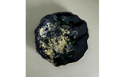豆皿 口金ロック 古代金箔漆黒