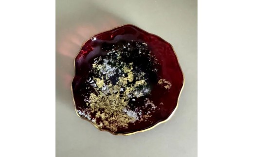 豆皿 口金ロック 古代金箔赤溜