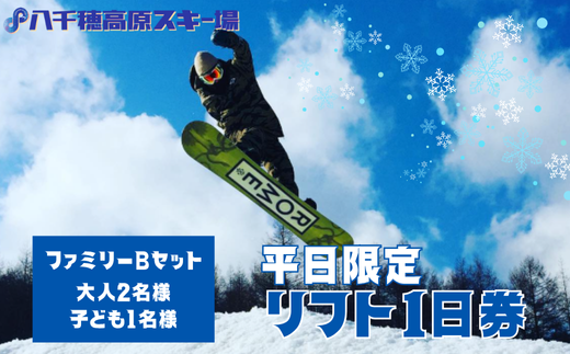 【2025-2026シーズン】八千穂高原スキー場　平日限定　リフト1日券　ファミリーBセット（大人2名・子ども1名　計3名）［AD-101-03］