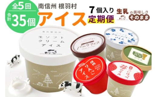 全5回★フレーバーアイス定期便☆ 南信州根羽村産アイス が毎月7個届く！ 合計35個 アイスクリーム ソフトクリーム バニラ 西尾 いちご 紅ほっぺ いちご りんご ブルーベリー 抹茶 ミルク 25000円 25,000円