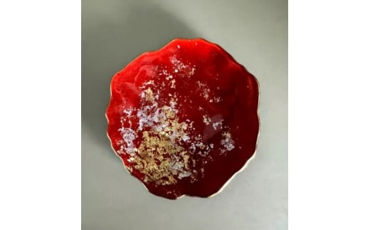 豆皿 口金ロック 古代金箔本朱