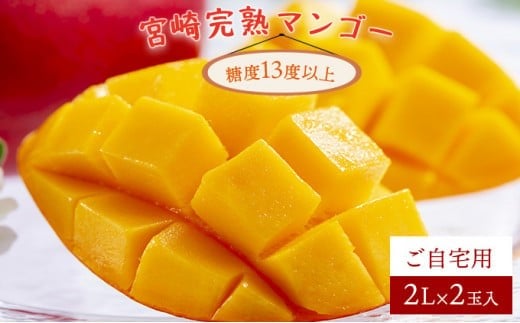 【やました農園】＜先行予約＞【選べる容量】糖度平均15度以上！高評価の宮崎完熟マンゴー（2L×2玉入・簡易箱入）農園直送だからできる高品質とお徳感！ KU477 
