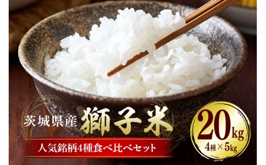【数量限定】獅子米人気銘柄4種　食べ比べセット お米 セット コシヒカリ ミルキークイーン あきたこまち にじのきらめき 食べ比べ 20kg 茨城県 石岡市 B02-086