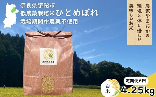 【定期便6回】ひとめぼれ 低農薬栽培＜令和7年産 白米 4.25kg ＞ / ふるさと納税 低農薬 米 お米 こめ コメ 国産 新米 玄米 一等米 農家やまおか 奈良県 宇陀市