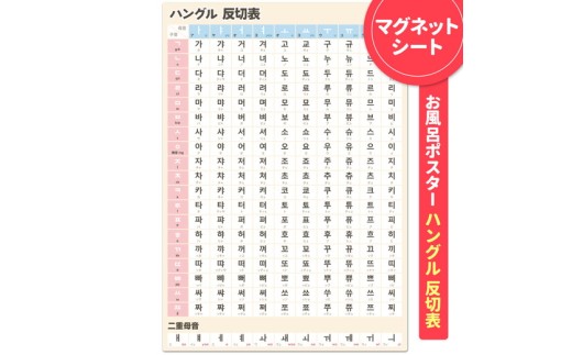 【ハングル 反切表ポスター】マグネットシート製 お風呂ポスター 40cm×57cm