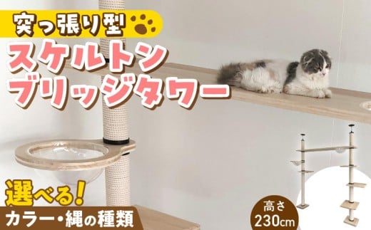 スケルトンブリッジタワーBLB-B1800（高さ230cm） _ キャットタワー スケルトン ブリッジタワー 突っ張り型 爪とぎ 猫 猫用 透明 クリアボウル 家具調仕上げ インテリア 重厚感 高級感 運動不足 ストレス 解消 安心 安全 耐久性 組立式 受注生産 日本製 国産 ペット用品 お取り寄せ 福岡県 久留米市 送料無料 _Qx091-01