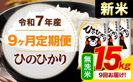 【9ヶ月定期便】新米 令和7年産 無洗米 ひのひかり 定期便 15kg《申込月の翌月から出荷開始》熊本県産 ふるさと納税 精米 ひの 米 こめ ふるさとのうぜい ヒノヒカリ コメ お米