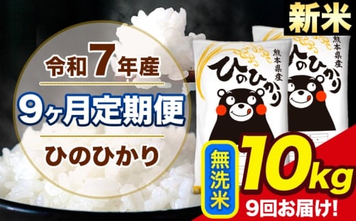 新米 令和7年産 【9ヶ月定期便】 ひのひかり 無洗米 10kg 5kg×2袋 計9回お届け 熊本県産 こめ コメ 精米 荒尾市 ひの 米 定期 《お申込み翌月から出荷》