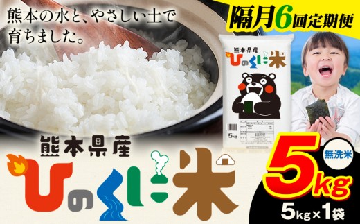 【隔月6回定期便】 無洗米 ひのくに米 5kg 《申込月の翌月から出荷開始》 食品 米 こめ コメ 熊本県産 ふるさと納税 お米 おこめ 熊本