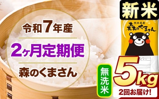 [2ヶ月定期便]新米 令和7年産 無洗米 森のくまさん 5kg [申込月の翌月から出荷開始] 熊本県産 精米 米 こめ コメ お米 kome