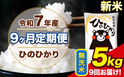 新米 令和7年産 【9ヶ月定期便】 ひのひかり 無洗米 5kg 5kg×1袋 計9回お届け 熊本県産 こめ コメ 精米 荒尾市 ひの 米 定期 《お申込み翌月から出荷》