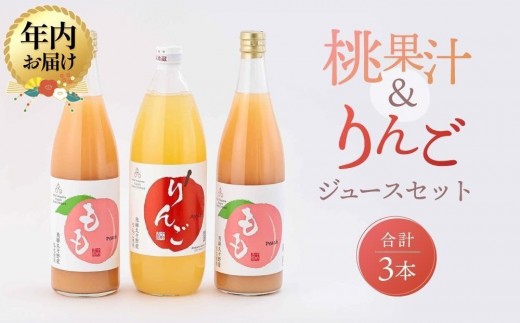 【12月配送】飛騨桃源郷久々野 中野果樹園 桃果汁＆りんごジュースセット（合計3本）| 年内発送 桃 もも りんご 林檎 リンゴ 100％果汁 ジュース まるっとプラザ BA001VC12 1568118 - 岐阜県高山市
