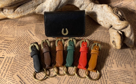 蹄鉄付き名刺入れ(ブラック)＆蹄鉄バックルキーリング(ダークブラウン)　栗東市 / 株式会社ブルズエフ [BIAU354]