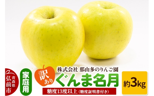 【25年11月～発送】りんご【訳あり】家庭用 ぐんま名月 約3kg 糖度13度以上（糖度証明書付）【先行受付】 青森 果物 フルーツ 林檎 リンゴ くだもの 不揃い 規格外 予約
