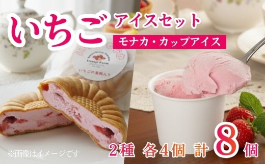 いちごのアイスセット 2種 計8個 もなか カップアイス いちご 苺 イチゴ いちごアイスクリーム アイス アイスクリーム カップアイス モナカアイス もなか 最中 モナカ 冷たい ひんやり セット 人気 おすすめ ふるさと納税 京都 八幡 八幡市 上杉農園 2211098 - 京都府八幡市